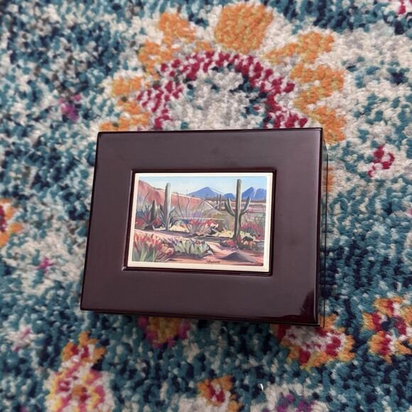 D.Maderas Wooden Trinket Jewelry Box Southwest‎ Landscape Cactus - Picture 1 of 5